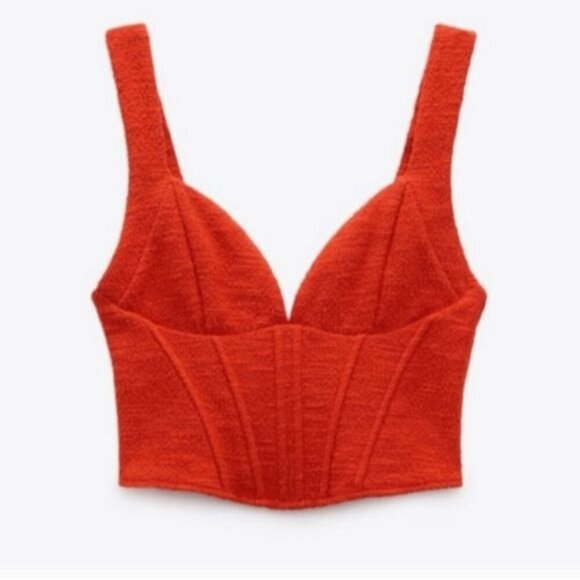Zara Red Corset Textured Crop Top - Picture 5 of 8
